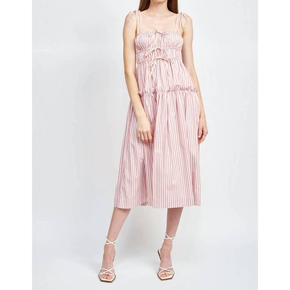 En Saison Pink Striped Midi Dress